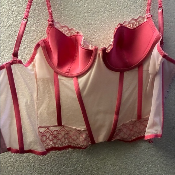 Elegant Pink Lace Corset Bustier Top With Straps L - Picture 10 of 14